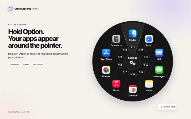 Product composition showing app icons around the QuickAppRing App Ring